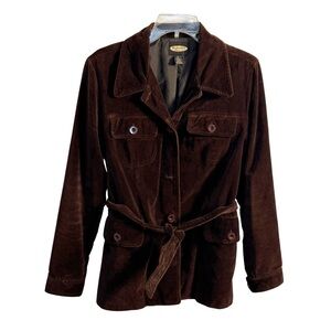 Vintage Old Navy Chocolate Brown Velvet‎ Y2K Utility Jacket Size Medium Preppy